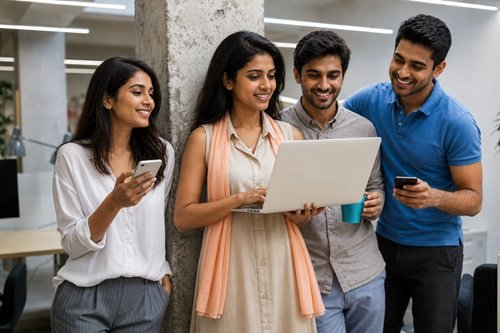 Indian Web Design and SEO Team Collaborating on Website Development and Digital Marketing Projects