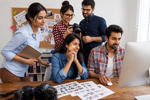 Professional Indian Web Design and SEO Team Collaborating on Digital Marketing and Website Development Projects